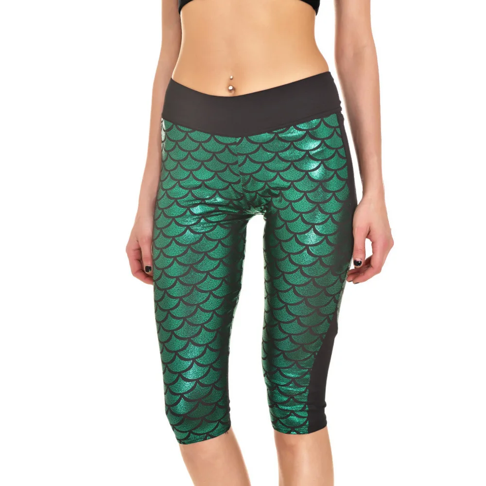 

ICOSTUMES Women's Mermaid Fish Scale Printed Shine Capri Leggings