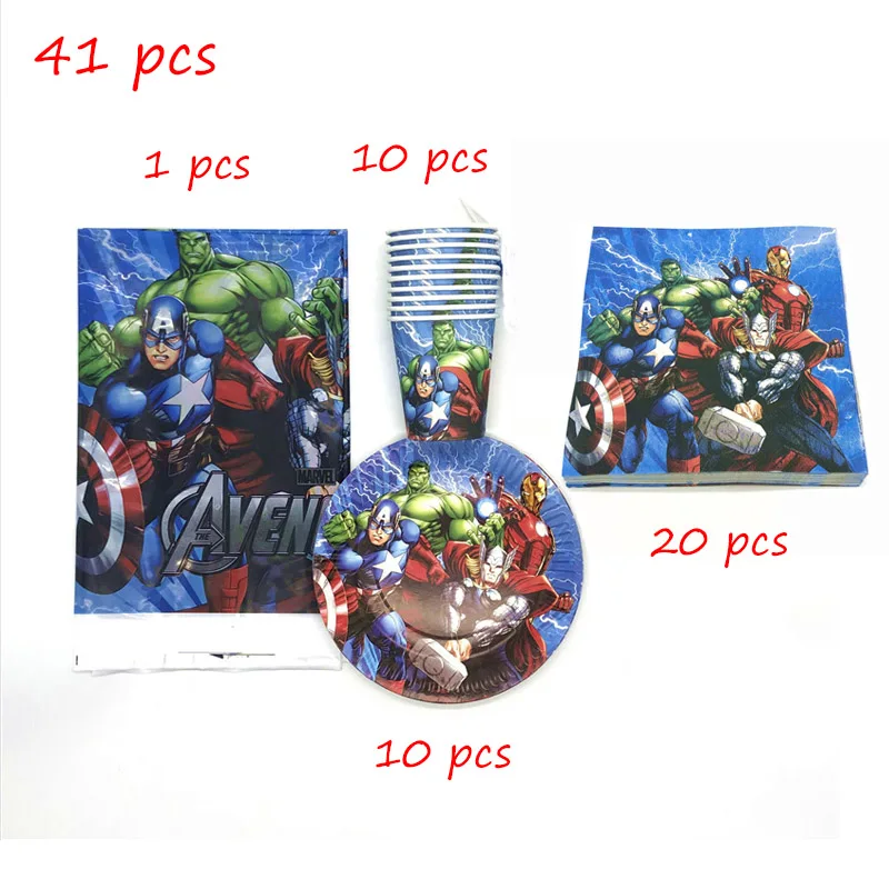 

Cartoon The Avengers Theme 41pcs/lot Birthday Party Decorations Cup Plate Napkin Tablecloth Avengers Disposable Tableware Sets