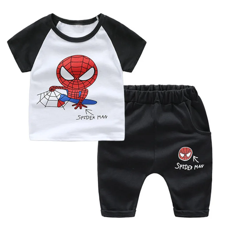 

2019 New summer superman tracksuit children's clothing set Spiderman Costume children clothes Cotton Sport Suit For Baby Boys