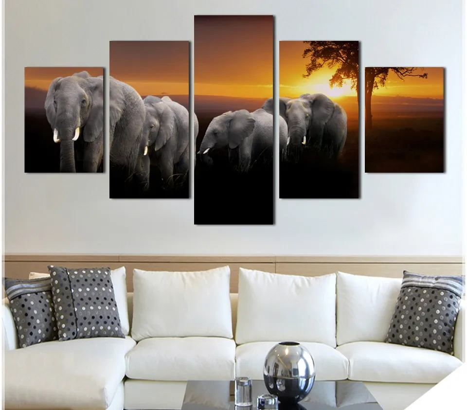 Buy 5 Panel Elephant Painting Wall Art Picture Home