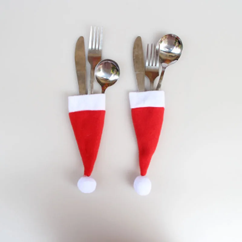 Christmas hat Gift Decorate tableware Bag Knife and fork cover home Decor portable Merry Christmas Gift cap