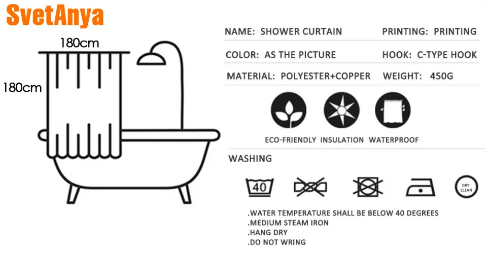 Svetanya водонепроницаемый занавеска для душа Черный Белый перо с принтом(включает 12 крючков) 180*180 см