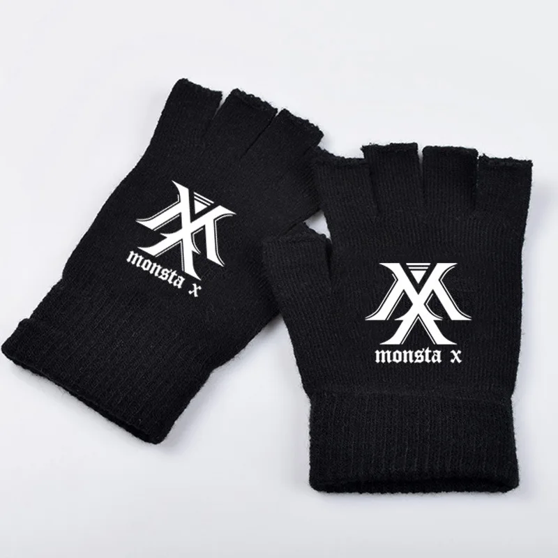 MONSTA X Одежда сохраняющая тепло точки акупунктуры палец отсутствует палец Тип Элекрический вязаные перчатки EXO дважды GOT7 черного и розового цвета хотите один семнадцать wjsn - Цвет: MONSTA X