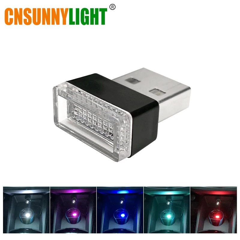 CNSUNNYLIGHT Автомобильный USB светодиодный светильник, декоративная лампа, аварийное освещение, универсальный портативный ПК, подключи и играй, красный/синий/белый