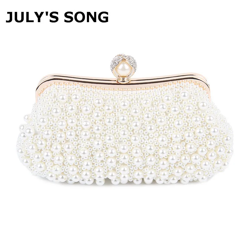 

JULY'S SONG Women Messenger Beaded Evening Bag Imitation Pearl Shell Bag Shoulder Bags Diamonds Clutch Bag for Wedding Party