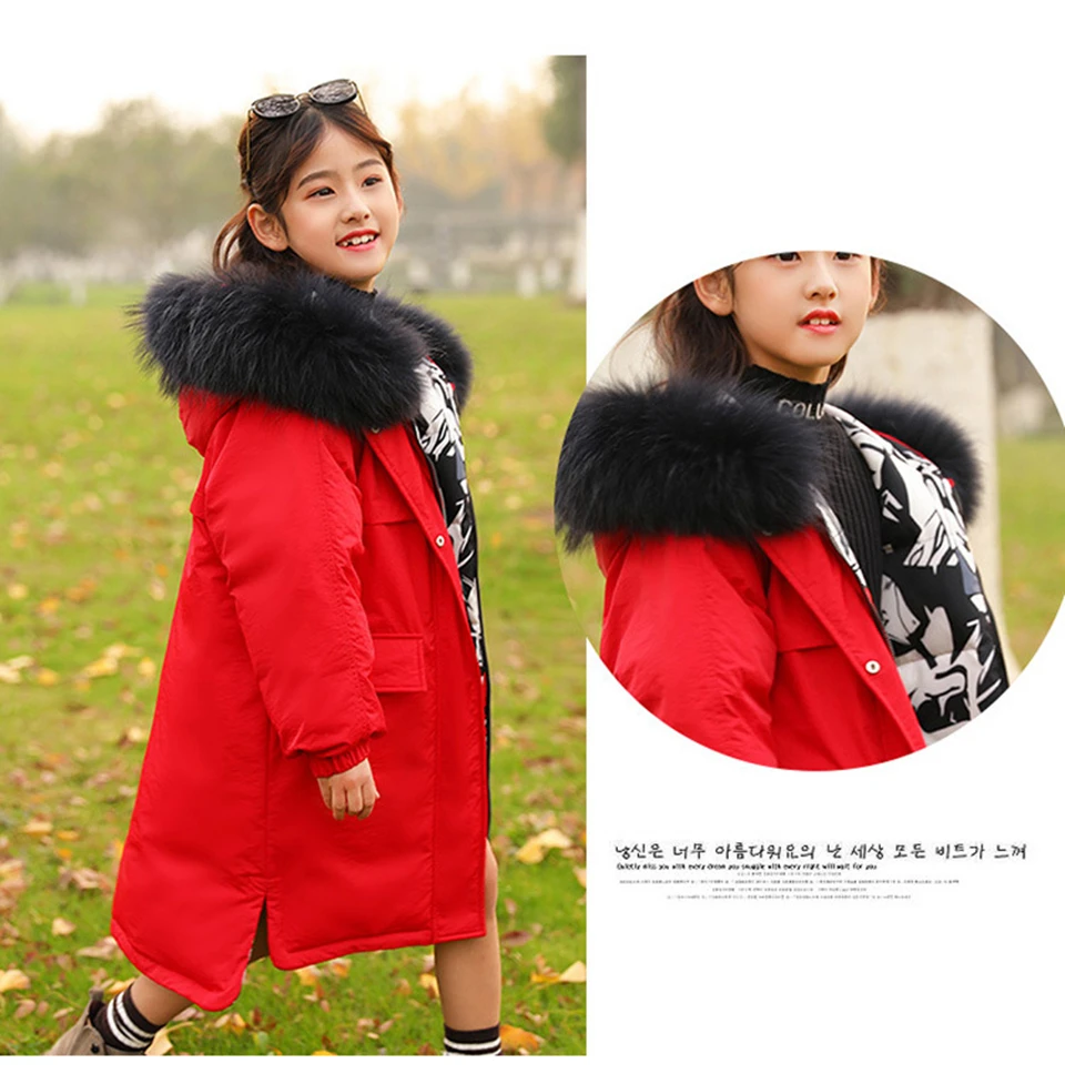 New Girls Winter Duck Down Jackets Thicken Two-Sided Wear Outerwear Coat for Teens Big Girl 4-16 Y Parkas Coat-30 Degree