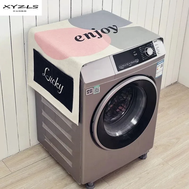 

XYZLS Nordic Style Washing Machine Cover Cotton Linen Geometric Dust Cover with Storage Bag For Washing Machine Refrigerator