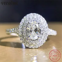 Vecalon романтическое Настоящее однотонное 925 пробы Серебряное кольцо овальной огранки 1ct Sona 5A Циркон Cz Обручальное кольцо кольца для женщин подарок