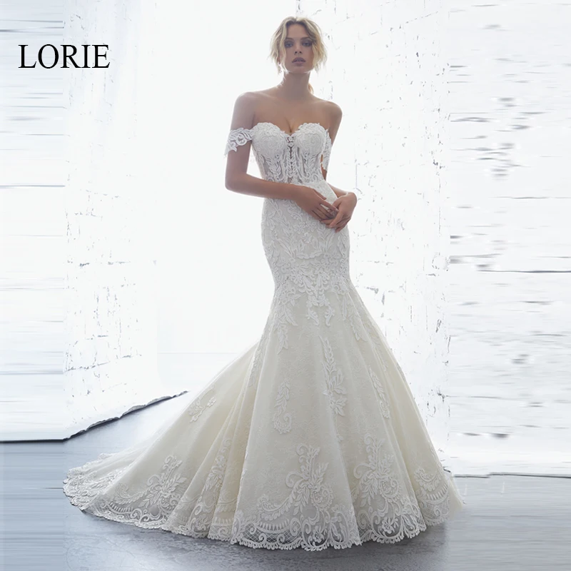 

LORIE Mermaid Wedding Dress Elegant Lace Appliqued with Tulle Backless Bridal Dresses White Ivory robe de mariee Plus size