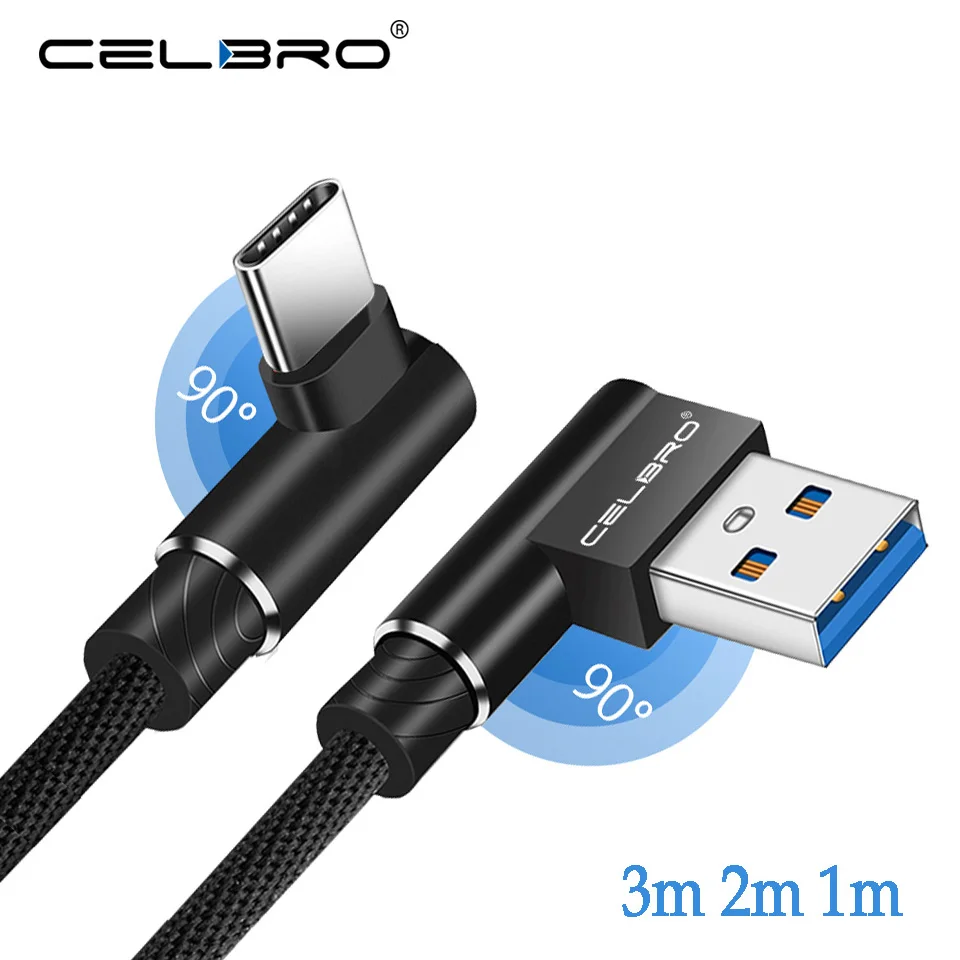 

90 Degree Right Angle USB Type C Fast Charging Cable For Xiaomi Pocophone F1 Mi 8 Mi8 Se A1 Mix 3 2 L Type-C Usb Data Cord Cabel