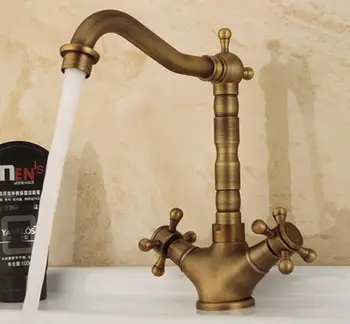 

luxury Dual Handle Swivel Bathroom Kitchen Sink Faucet Antique Brass Mixer Tap with Hot and Cold Water Deck Mounted