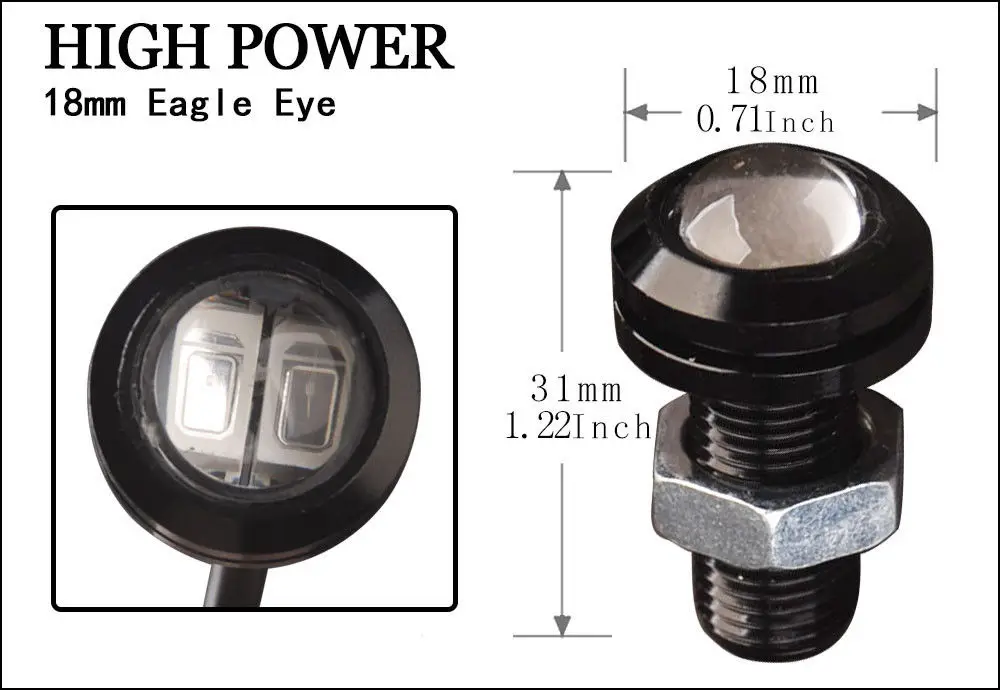 2 шт. светодиодный светильник "Орлиный глаз", Белый, дневной, ходовой, DRL, резервный, противотуманный, автомобильный, 12 В, 18 мм, 9 Вт, белый, красный, синий, янтарный, желтый