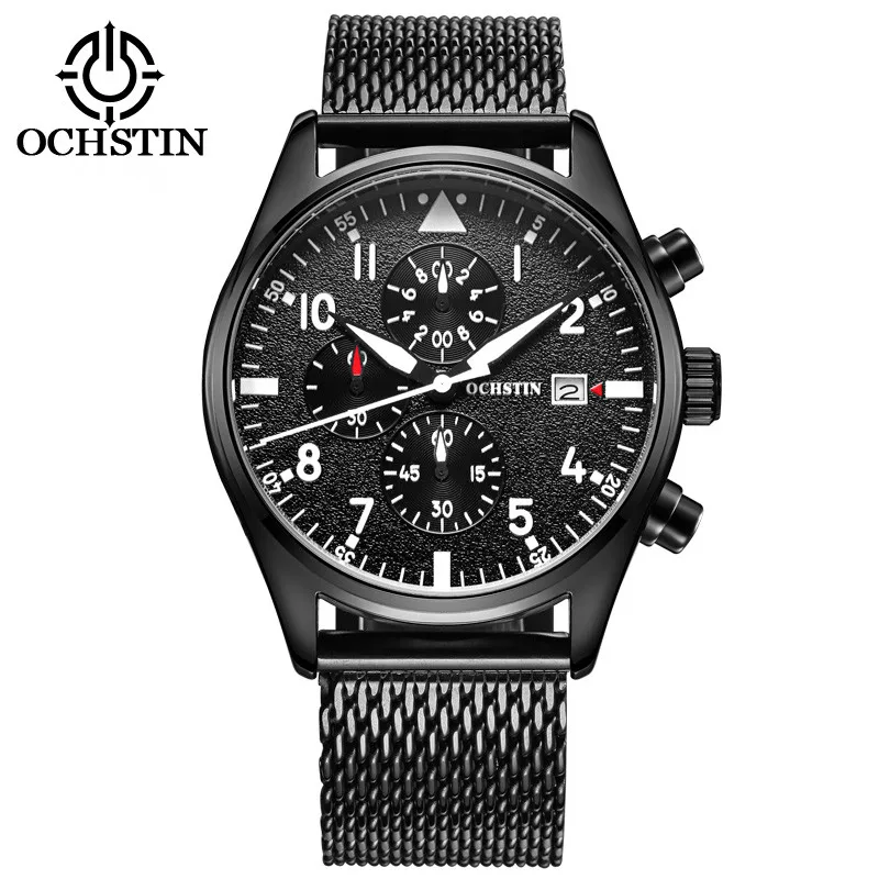 

OCHSTIN Brand Chronograph men's quartz-watch stainless steel mesh band watches Slim Men Quartz Date Clock Man Sports Wristwatch