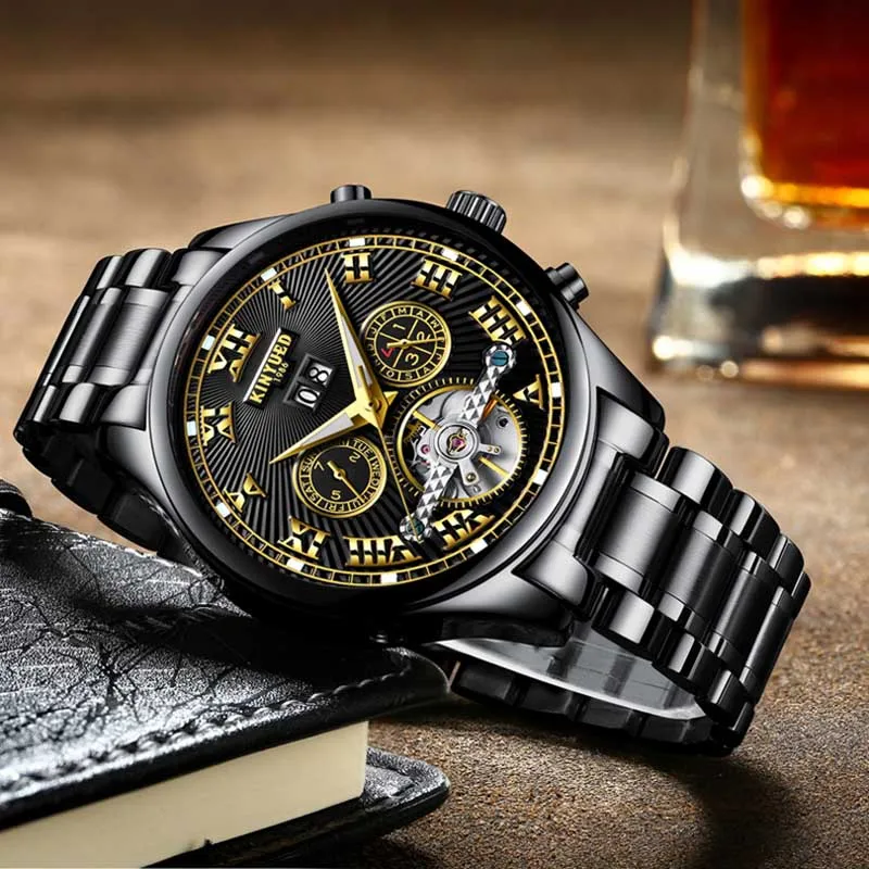 KINYUED Military Business Watches Men Brand Luxury Tourbillon Automatic