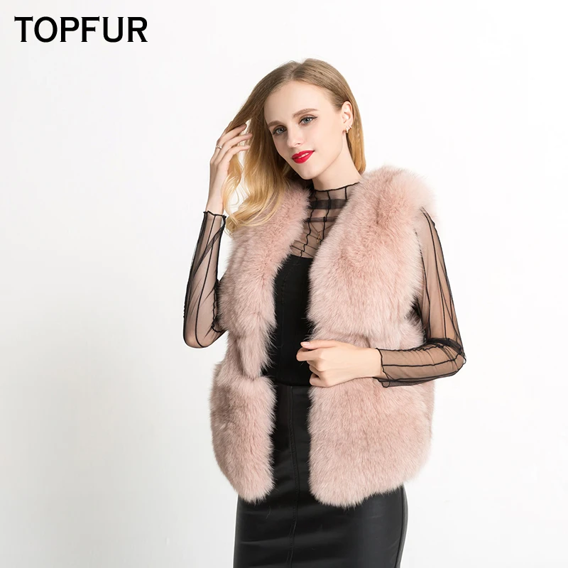 TOPFUR New Arrival Real Fox Fur Vest Women Top Quality Solid Full Pelt Thick Fox Fur Vest Short Genuine Jacket Casual Luxury