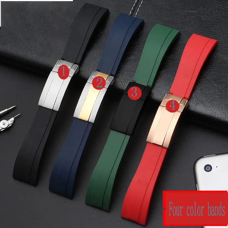 21mm 20mm Black nature silicone Rubber Watchband watch band For Role strap Daytona Submariner GMT OYSTERFLEX Bracelet logo on