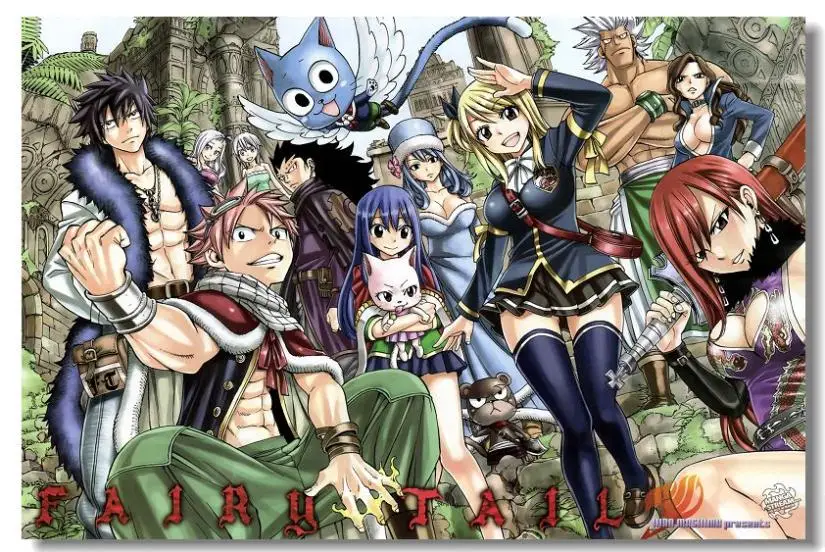 Fairy Tail Natsu Lucy Scarlet Gray Hiro Comic Poster Silk Wall 36x24 30x20 inch Big Office Room Prints Mural (008) | Дом и сад