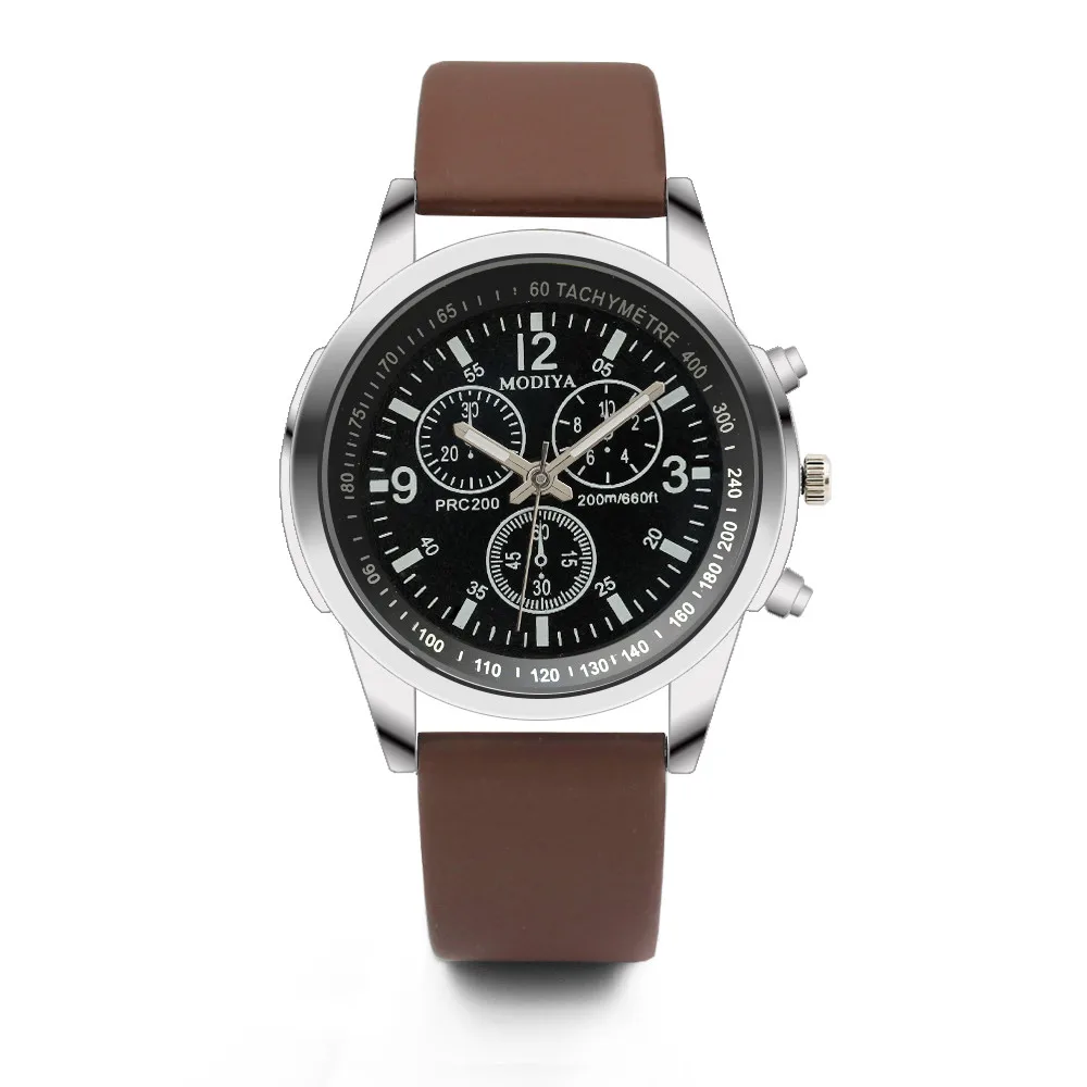 

Geneva Watch Men Retro Design PU Leather Band Three Eyes Analog Alloy Quartz Wrist Watch Relogio masculino montre homme A40