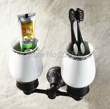 Black Oil Antique Brass Wall Mounted Bathroom Accessories Toothbrush Holders with Ceramic Cups Set lba451