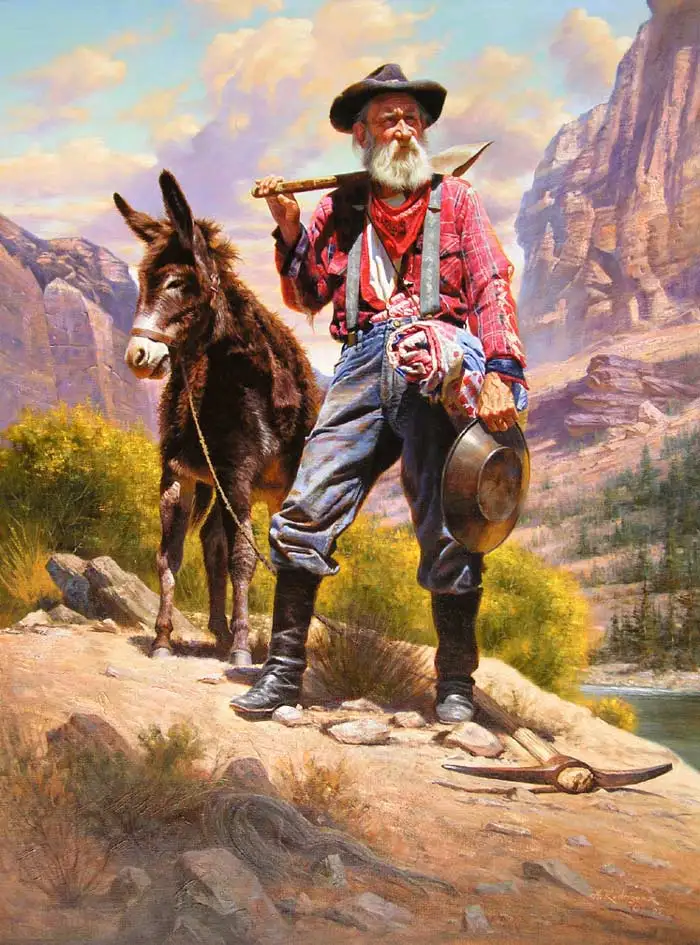 

TOP original ART- THE Gold Diggers with The donkey American Western art oil painting -good quality art PAINTING on canvas