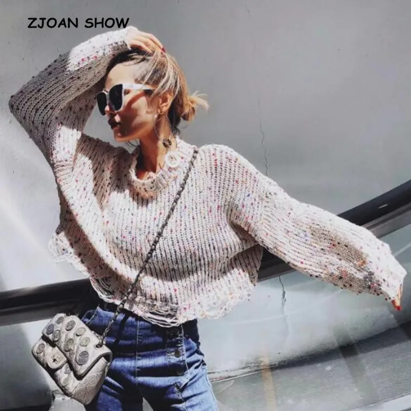 2019 New Hollow Out Hole Color ball Chenille Sweater Loose Bat Sleeve Women Sweaters Boho Hippie O-Neck Pullovers Knitted Jumper | Женская