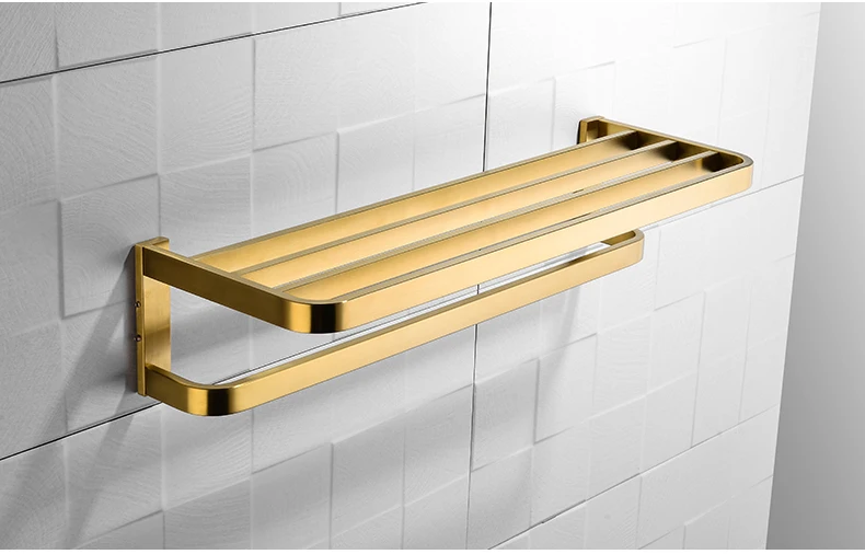 Полка для ванной комнаты, 2 уровня, матовая Золотая вешалка для полотенец, настенная вешалка для полотенец, вешалка для одежды, роскошный квадратный стиль, золотой цвет