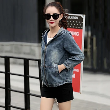 

Women Denim Jacket 2018 Spring New Student Embroidery Jacket Fashion Loose Large Size Short Paragraph Hooded Denim Jacket Women