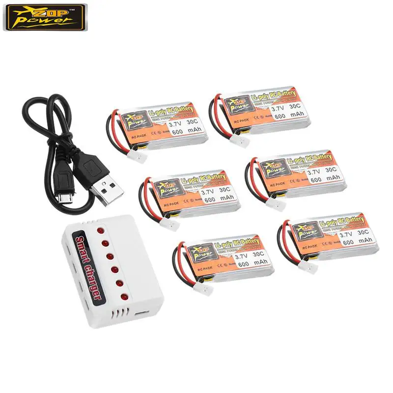 6 шт. ZOP POWER 3 7 V 600 mAh 30C 1 S перезаряжаемая Lipo батарея JST вилка с зарядным устройством |