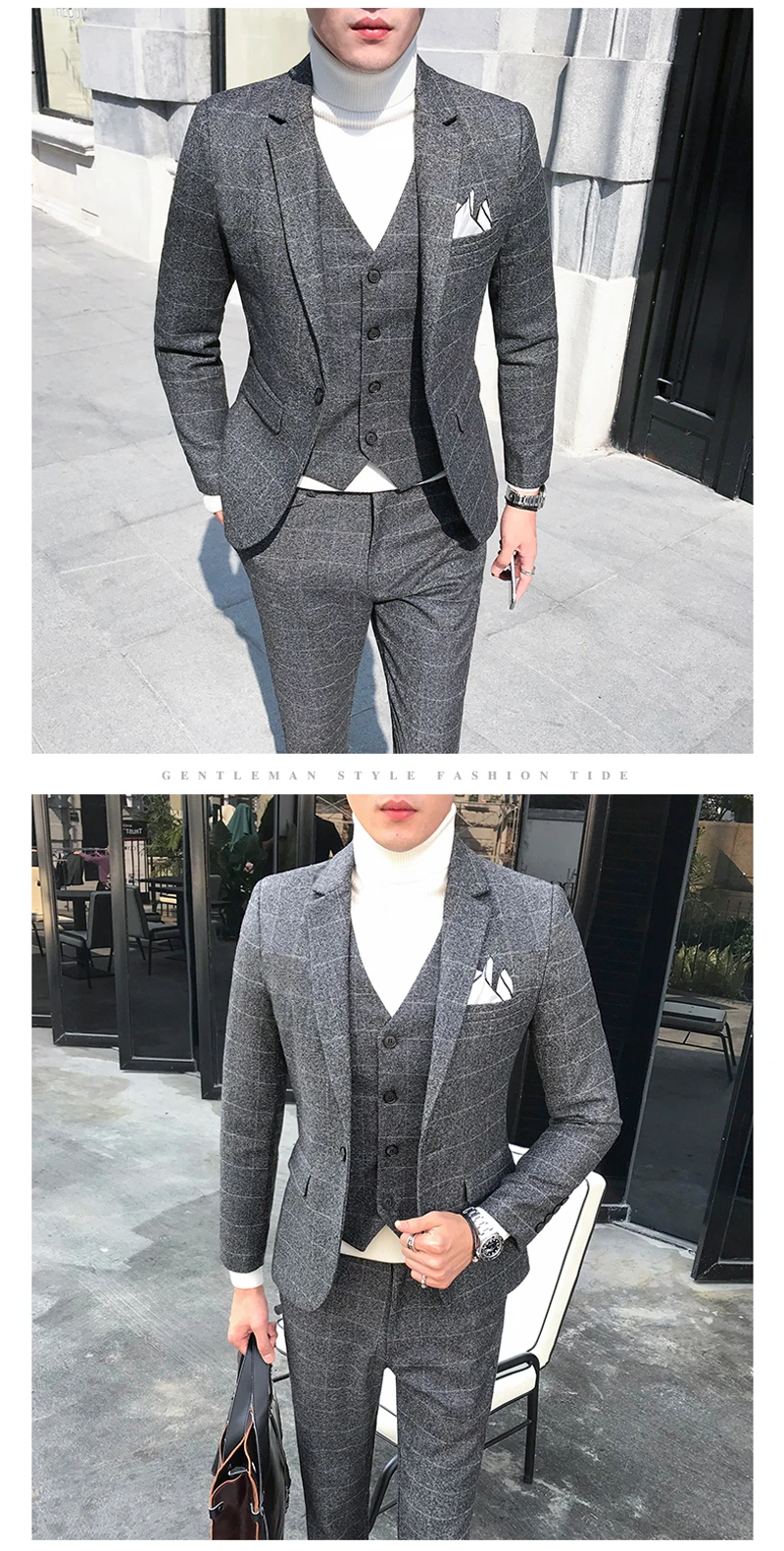 Мужской костюм новейший дизайн пальто Брюки Клетчатый костюм плюс размер M-5XL Slim Fit Свадебные выпускные костюмы 3 шт. (Блейзер + жилет + брюки)