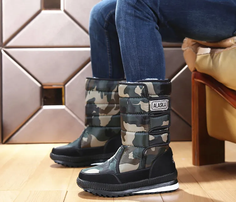 Камуфляжные ботинки; мужские зимние ботинки; коллекция года; теплая плюшевая зимняя обувь; водонепроницаемые ботинки; обувь на платформе; Botas hombre; размера плюс 47