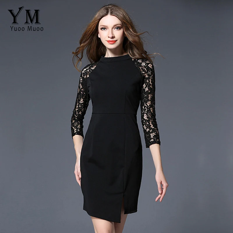 YuooMuoo New Spring Women Black Office Dress Elegant Lace Patchwork ...