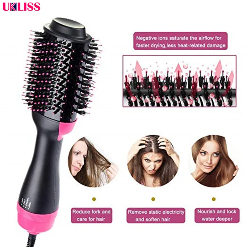 Secador de Cabelo Salão de Beleza Frizz e Estática Passo Volumizer Íon Negativo Alisamento Escova ar Quente Paddle Estilo Reduzir 2-em-1 um & Mod. 1308090