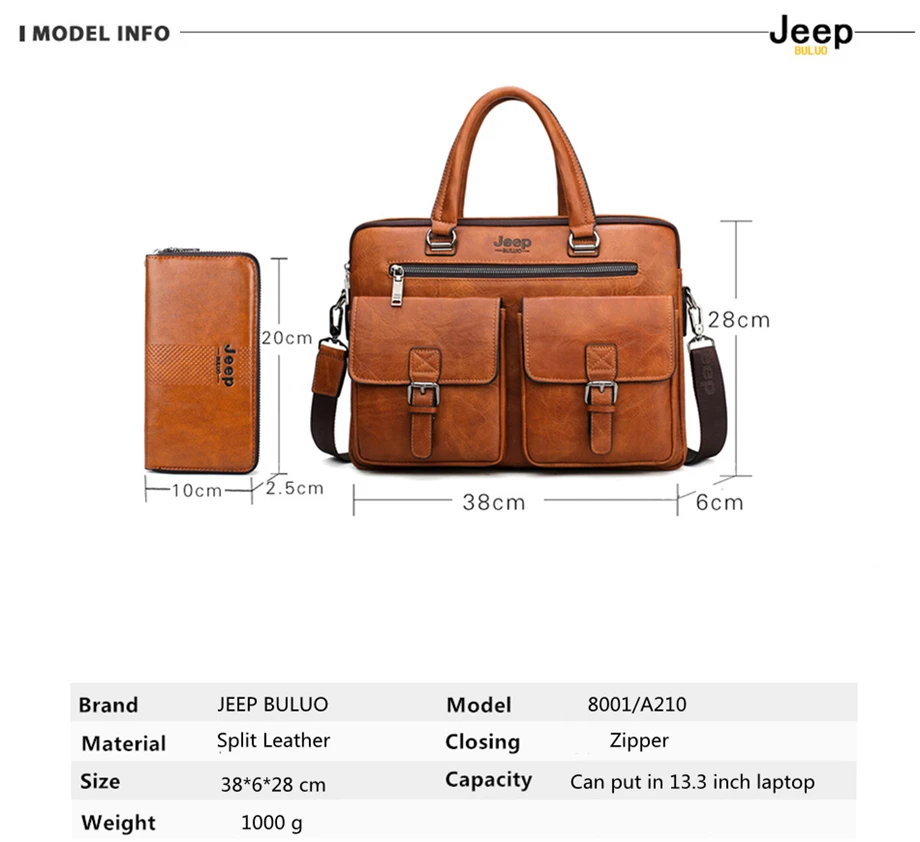 Мужской комплект портфель и кошелек jeep buluo, оранжевый портфель для ноутбука 13,3 д., кожаная сумка для офиса, деловой портфель для документов, сумка через плечо, все сезоны