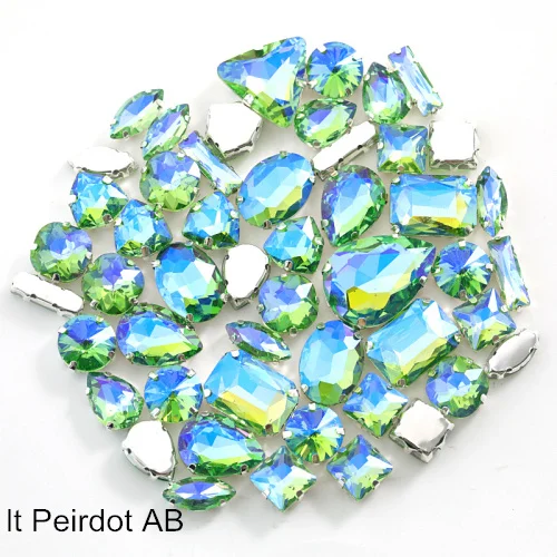 lt peridot AB 50pcs/bag Mix 10 Shape 16 AB Colors Sew On Rhinestone Silver Claw Setting Glass Crystal Sew On Claw Rhinestone For Garment B3689 - Цвет: lt peridot AB