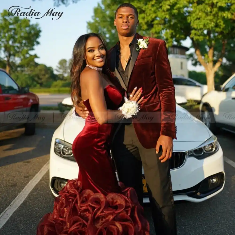 burgundy velvet formal dress