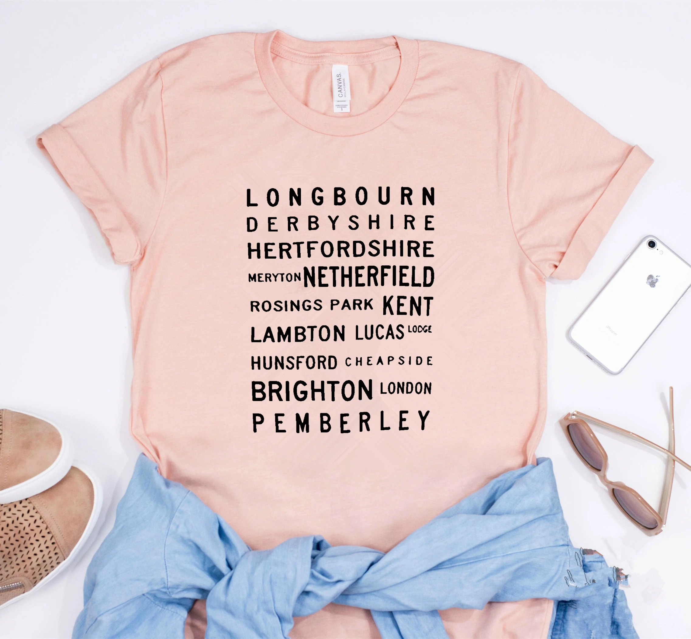 Женщины прайд и предубеждение местоположения Типографика футболка Джейн Остин рубашки прайд и предубеждение футболка - Цвет: Розовый