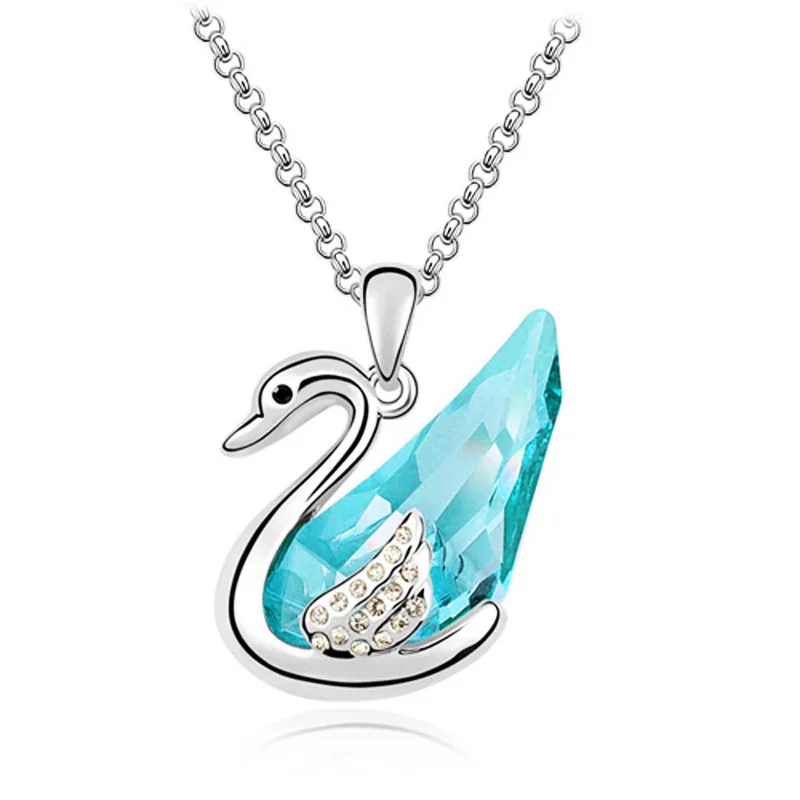 

Romantic crystal swan pendant chain necklace rhinestones pink black women chokers fashion jewelry 84432