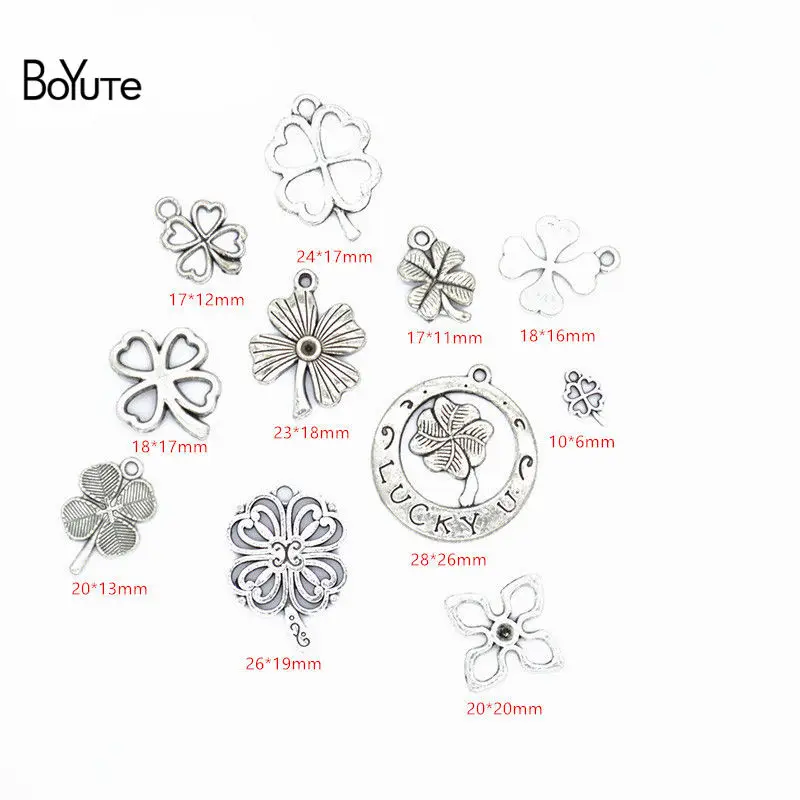 BoYuTe Factory Direct Wholesale Mix 11 Styles Tibetan Silver Four-leaf Clover Pendant Charms Diy Alloy Jewelry Accessories (2)