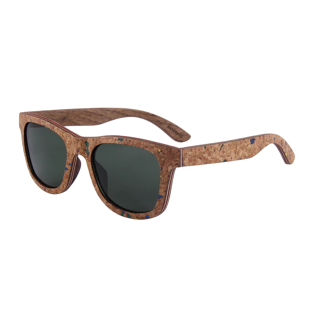 CONCHEN, Новое поступление, женские солнцезащитные очки, пробковая ламинированная деревянная оправа, мужские поляризованные солнцезащитные очки W3076 - Цвет линз: Green