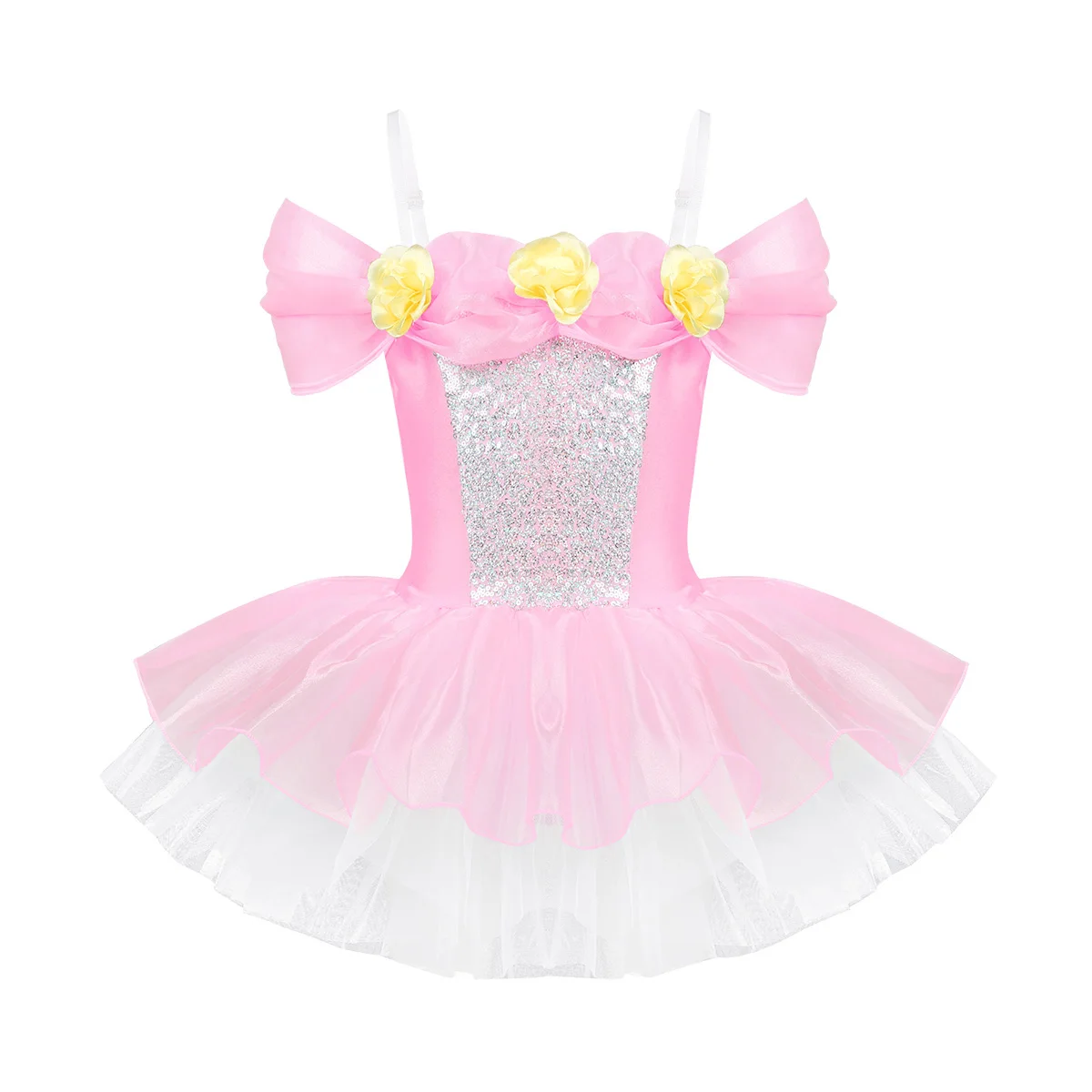Iiniim/Детская балерина на бретельках с открытыми плечами; дизайн с объемными цветами; танцевальная одежда для балета; гимнастическое трико; платье-пачка для девочек - Цвет: Pink