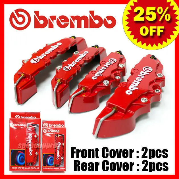 Set of 4 3D Red Brembo Style Rear&Font Universal Brake Caliper Cover for Mazda VW Benz Audi BMW Size Is:9.4488X2.4409 And 7.4803x2.0472 Inch 