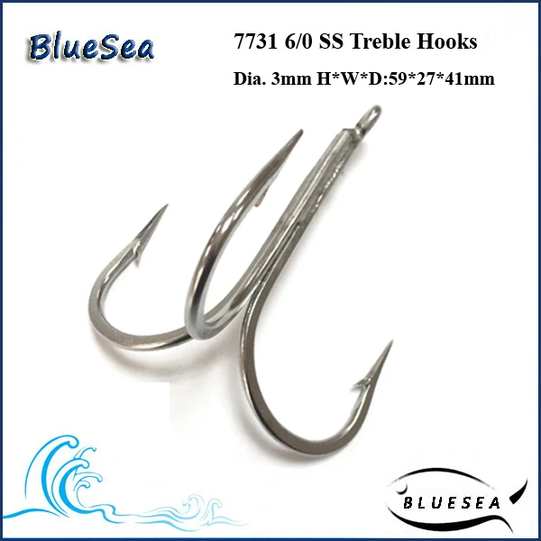 7731 6/0 * 10 Pcs/pack Stainless Steel Super Large Treble Hooks