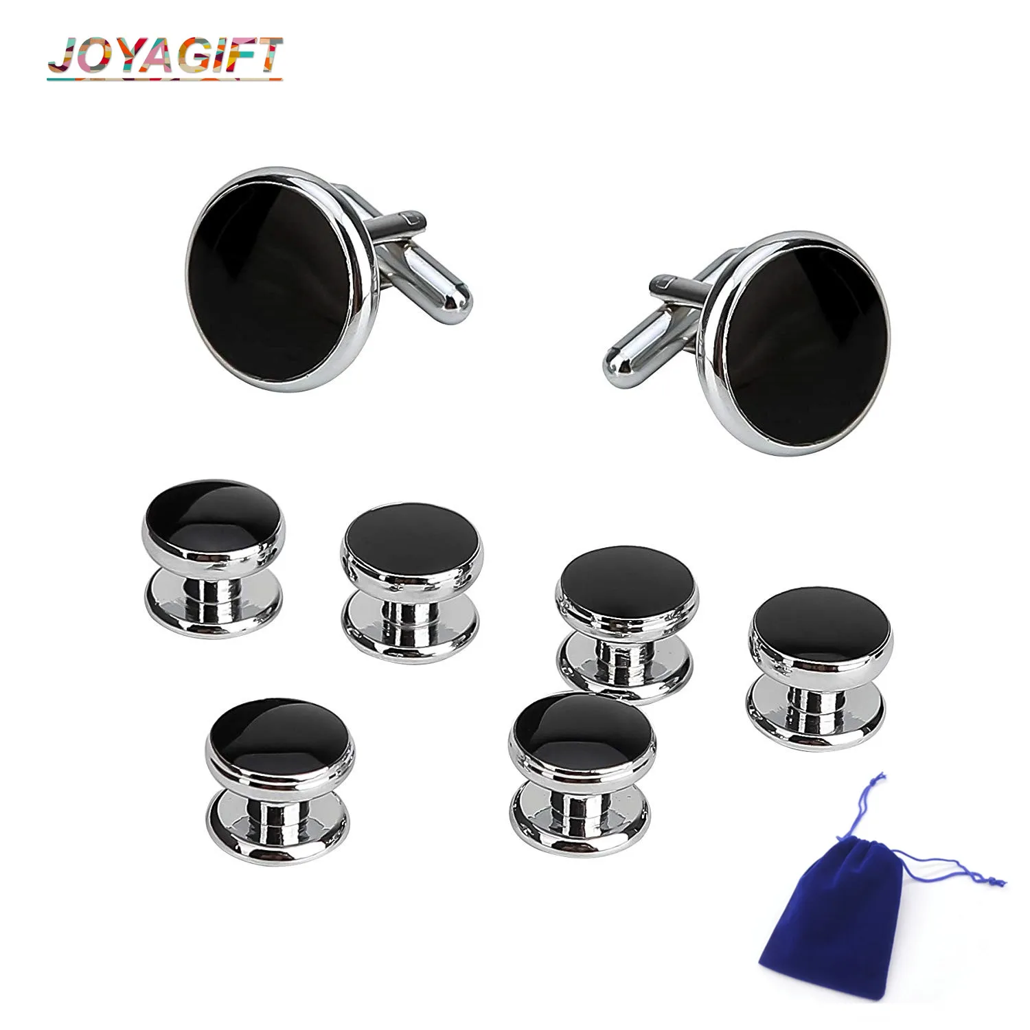 

JOYA GIFT Tuxedo Studs and Cufflinks Set 8 PieceVintage Wedding Formal Cuff Links for Men Groom and Groomsmen Gift Bag Packaging