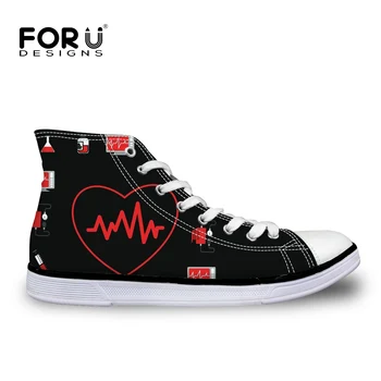 

FORUDESIGNS Sneakers Heart Nurse Black Women Canvas Vulcanize Shoes Stylish High-top Flats Ladies Shoes Woman Zapatos Mujer 2018