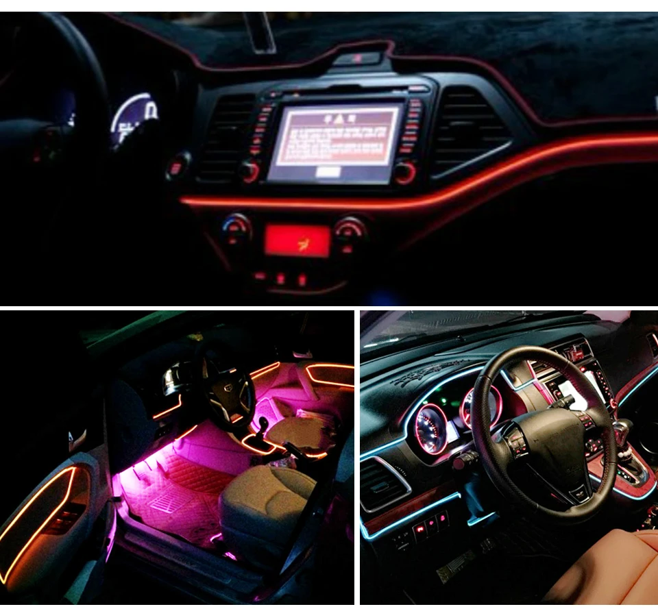 Aceersun светодиодный светильник с холодным светом, Автомобильный декоративный светильник, светильник для окружающей среды, авто задний светильник, флуоресцентный, 5 В, белый контроллер, 1 м, 2 м, 3 м, 4 м, 5 м