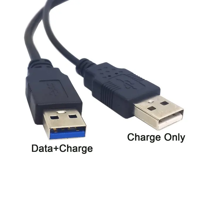 Black USB 3.0 Female to Dual USB Male Extra Power Data Y Extension Cable for 2.5" Mobile Hard Disk 30cm 1ft