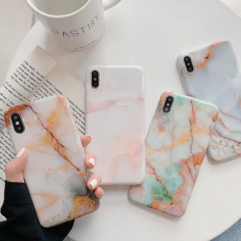 

Vintage Marble Texture Soft IMD Case For iPhone X XR XS Max 7 8 Plus Colorful Granite Stone Cover For iPhone X 6 6S 7 8 Plus