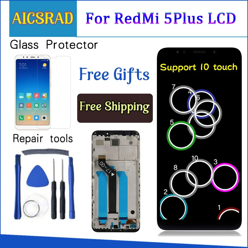 Pаспродажа AICSRAD 100% тест для XiaoMi Redmi 5 Plus ЖК дисплей + сенсорный экран FHD 5,99