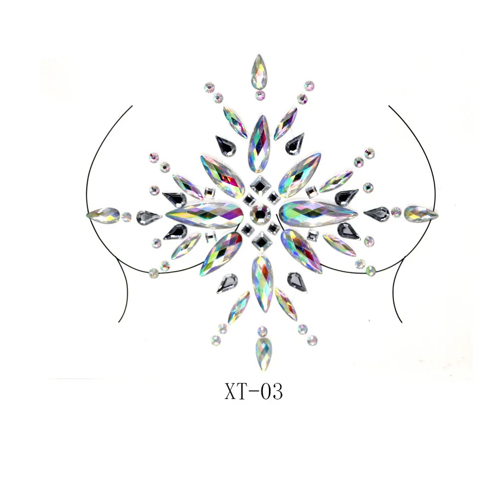 10 видов стилей на груди блеск татуировки клей липкий стикер для драгоценных камней макияж лицо кристалл драгоценности фестиваль драгоценные камни наклейки для вечеринки для боди-арта - Цвет: 3