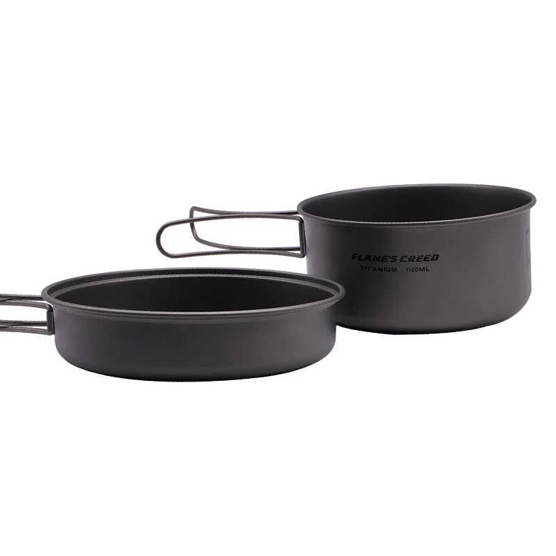 FLAME'S CREED ultraligero de Pan de Camping al aire libre de titanio conjunto de tazón de mango plegable utensilios de cocina CKW750ML CKW 1100 ML